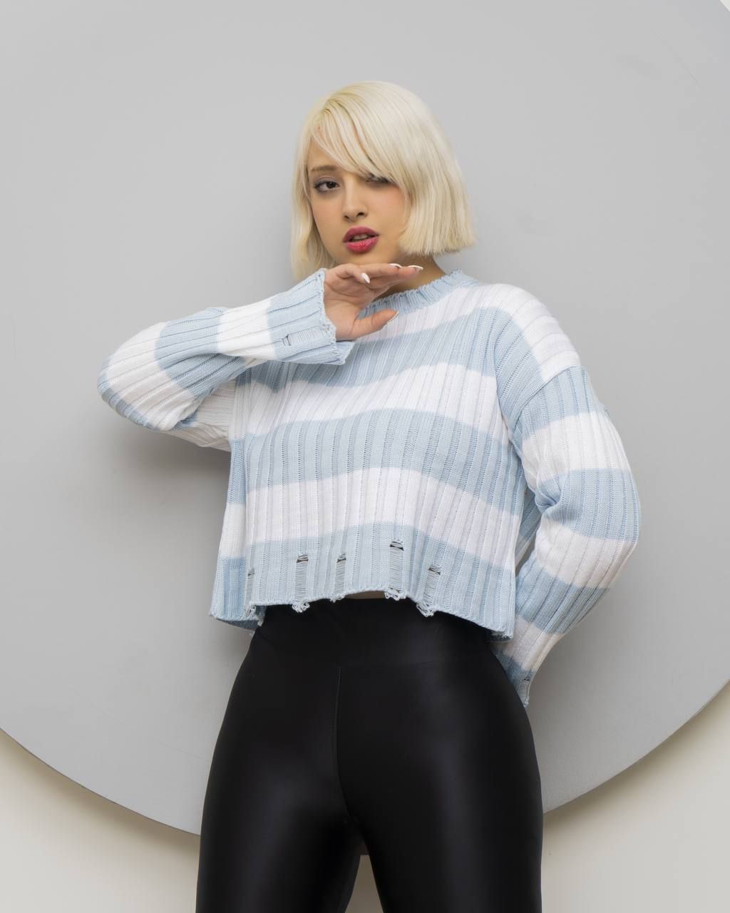 بلوز بافت راه راه زاپدار (عمده) - Image 4