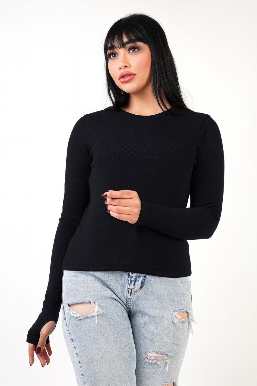 بلوز يقه گرد آستین فینگردار 011(عمده)