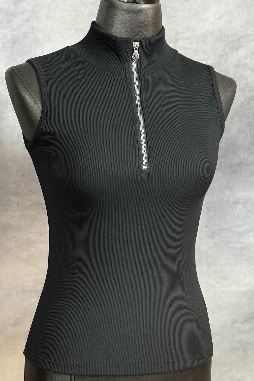 تاپ يقه ایستاده نیم زیپ مشکی(عمده) - Image 2